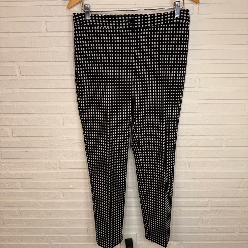 J. McLaughlin Black and White Cosmo Gingham Stretch Slacks, Women’s Size 4